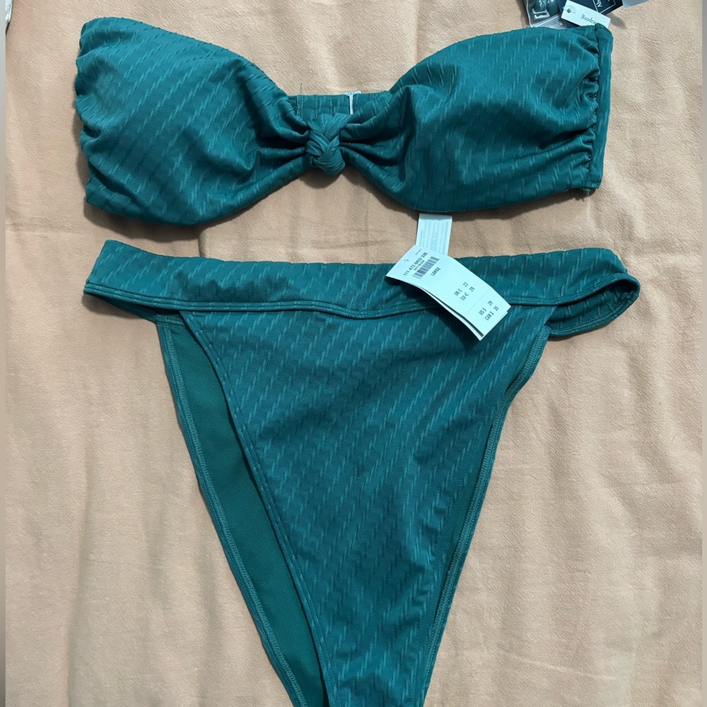 Abercrombie & Fitch Dark Green High Waisted Cheeky Bikini — Large
